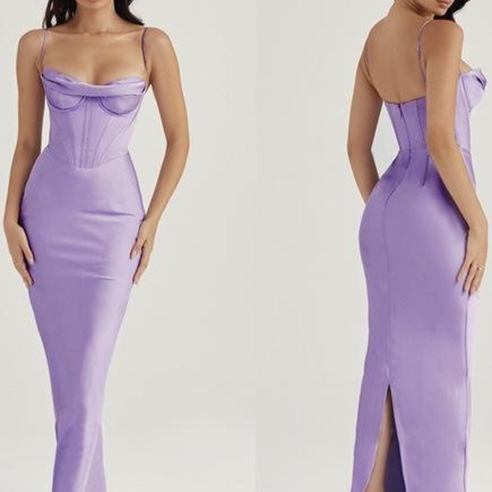 House of CB Charmaine Corset Lavender Evening Gown Maxi Dress sz S
